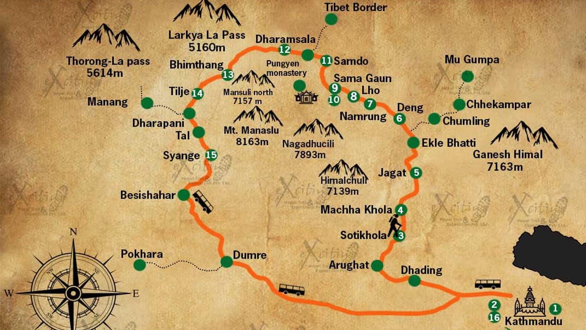 Manaslu Circuit Trek map